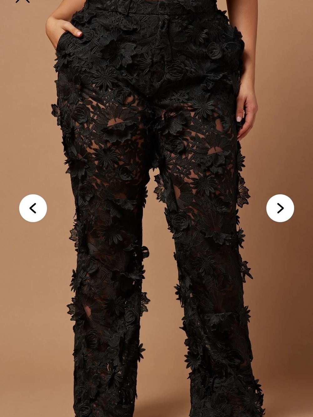 Black Textured Floral Flare Pants - Picture 5 of 6